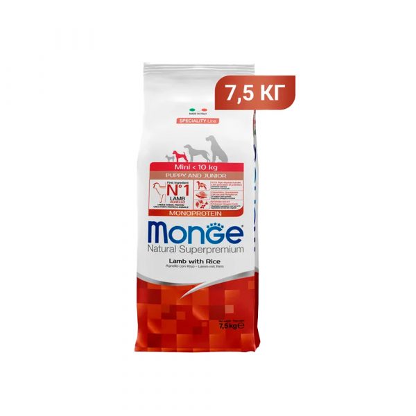Сухой корм Monge Dog Speciality Line Monoprotein Mini корм для щенков мелких пород, из ягненка с рисом