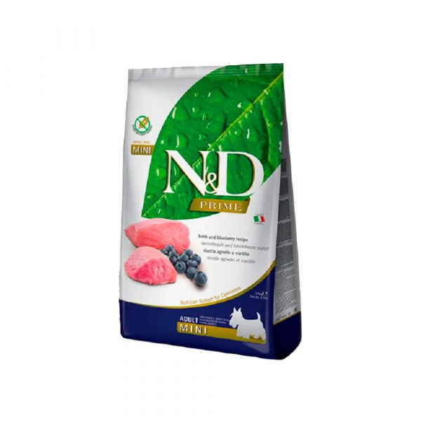 Farmina Эдалт МИНИ ягнёнок и черника / N&D Prime Dog Lamb & Blueberry Adult MINI (гранулы 8-10 мм)