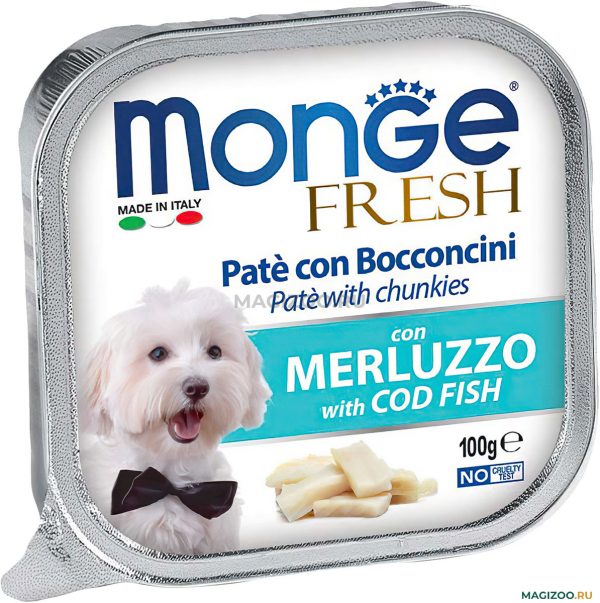 "Влажный корм Monge Dog Fresh для собак, с треской, ламистер 100 г