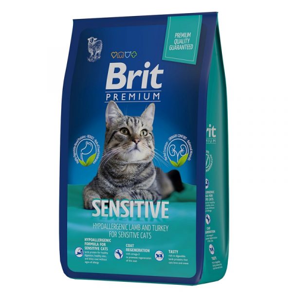 Brit Сухой корм для кошек Premium Cat Sensitive с чувствительным пищеварением Ягненок/Индейка 8кг
