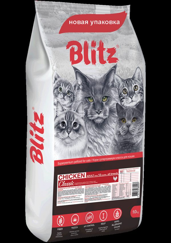 Blitz Classic Adult Cat Сухой корм для кошек, Курица 10кг