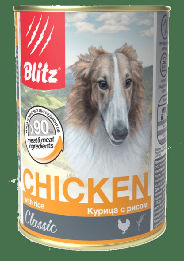 Blitz Влажный корм для собак Classic Adult Dog всех пород, Курица и Рис 750г