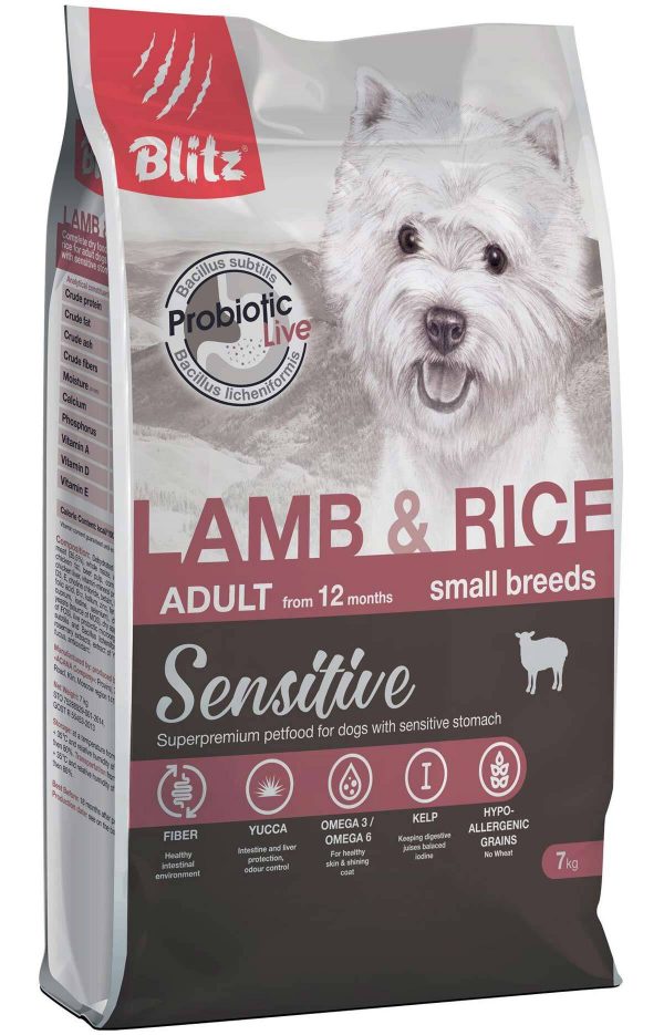 Blitz Сухой корм для собак Sensitive Adult Dog Small мелких пород, Ягненок и Рис 7кг