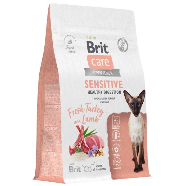 Brit Сухой корм для кошек Care Cat Sensitive Healthy Digestion с чувствительным пищеварением, с индейкой и ягненком 7кг