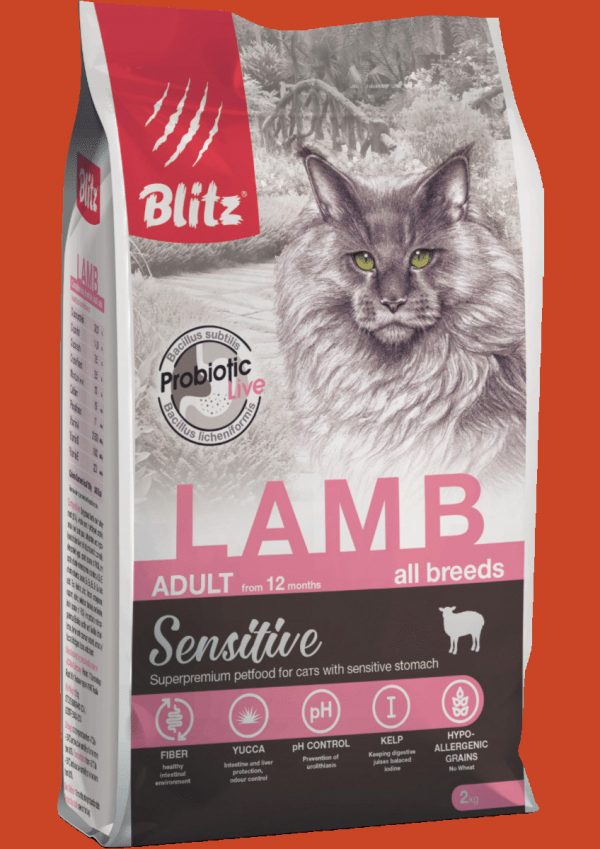 Blitz Сухой корм для кошек Sensitive Adult Cat с чувствительным пищеварением, Ягненок 2кг