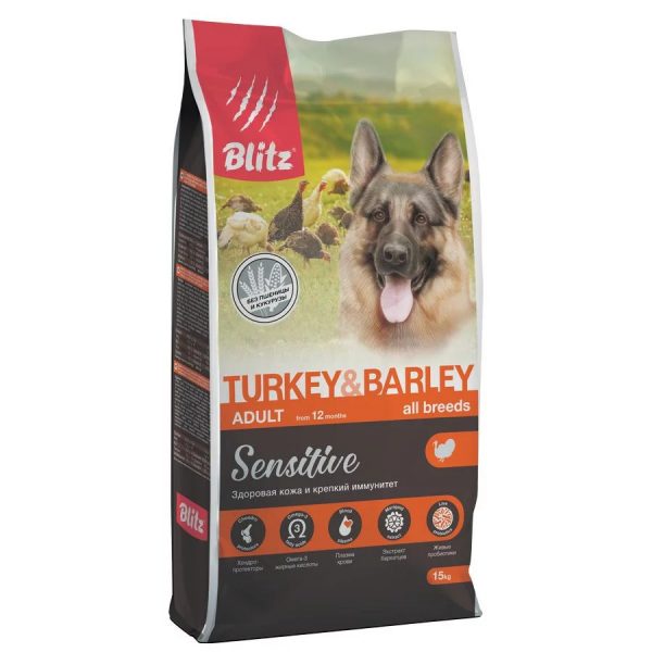 Blitz Sensitive Adult Dog Сухой корм для собак с чувствительным пищеварением, Ягненок и Рис 15кг