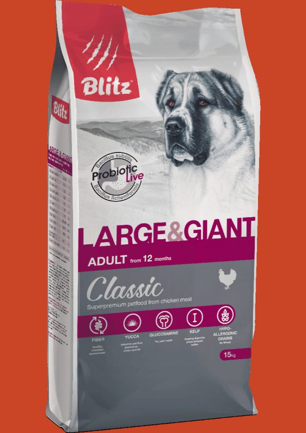 Blitz Сухой корм для собак Classic Adult Dog Large&Giant крупных и гигантских пород, Курица 15кг