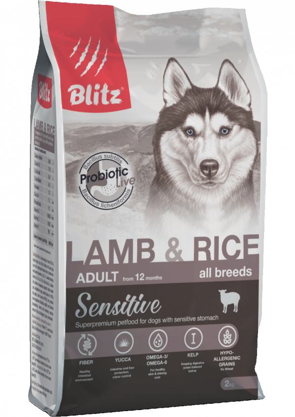 Blitz Сухой корм для собак Sensitive Adult Dog с чувствительным пищеварением, Ягненок и Рис 1.8кг
