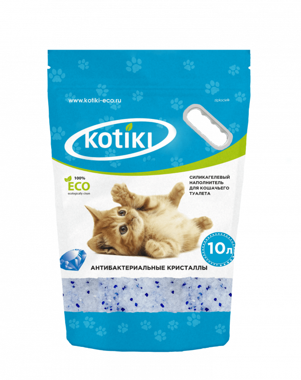 Kotiki Наполнитель для кошачьего туалета "Антибактериальные кристаллы", силикагелевый 10л