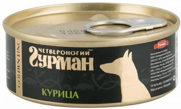 Четвероногий гурман Golden line Влажный корм для собак Курица натуральная в желе 0.1кг