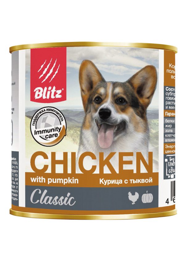 Blitz Влажный корм для собак Classic Adult Dog всех пород, Курица и Тыква 400г