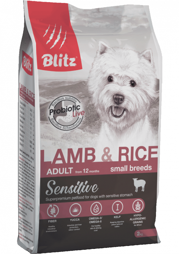 Blitz Сухой корм для собак Small Sensitive Adult Dog мелких пород, Ягненок и Рис 1.8кг