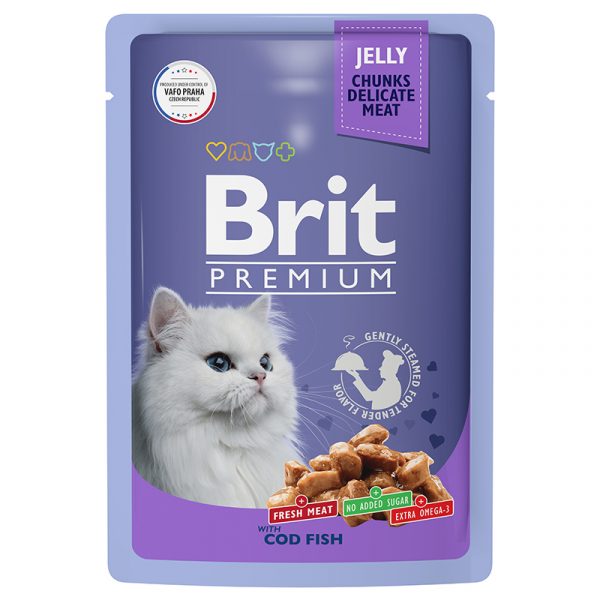 Brit Влажный корм для кошек Premium Треска в желе 85г