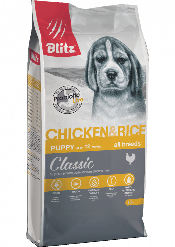 Blitz Сухой корм для щенков Classic Puppy всех пород, Курица и Рис 15кг