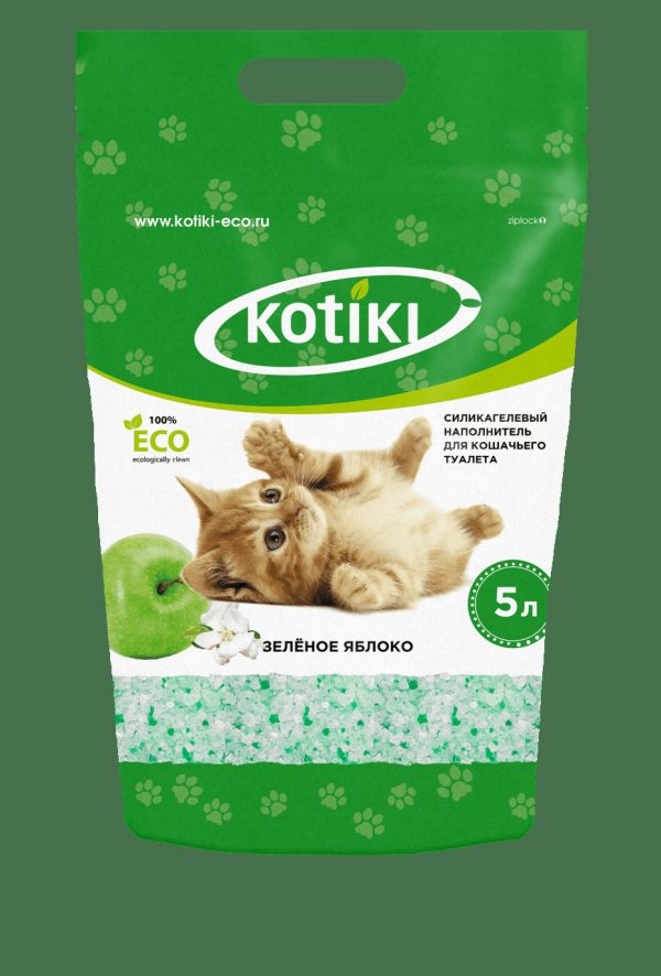 Kotiki Наполнитель для кошачьего туалета "Зеленое яблоко", силикагелевый 5л